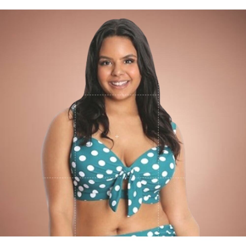LYSA Swim 3X 26W Teal White Polka Dot Retro Bikini Swim Top NWT Plus Size